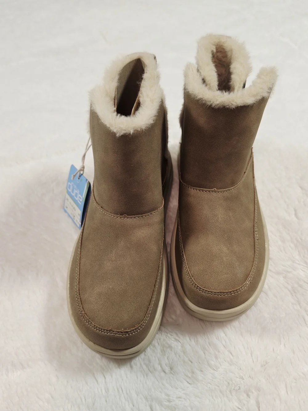 Hey Dude Kids Tan Faux-Suede Fur-Trim Slip-On Boots